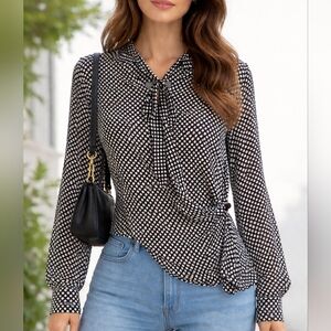 Zara Polka Dot Tie-Neck Wrap Blouse - Peek a Boo Back